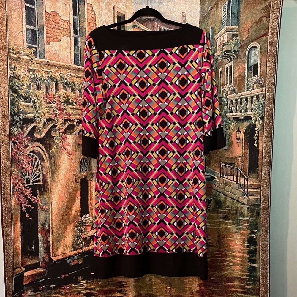 Emma & Michele Geometric Pink and Black Dress
